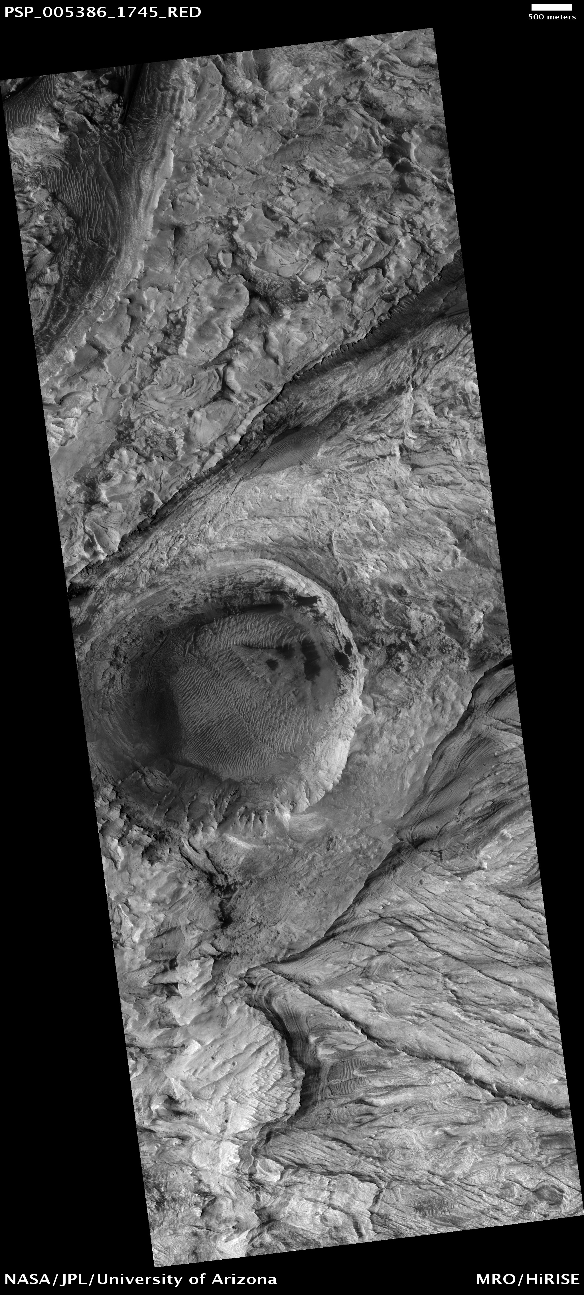 HiRISE Bedding Unconformity in Crater Wall in Candor Chasma (PSP